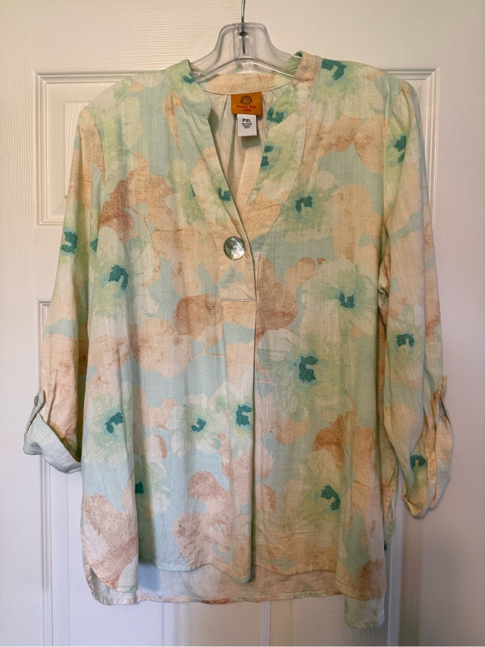 Ruby Rd. Mint, Beige & Teal Watercolor Floral Tunic